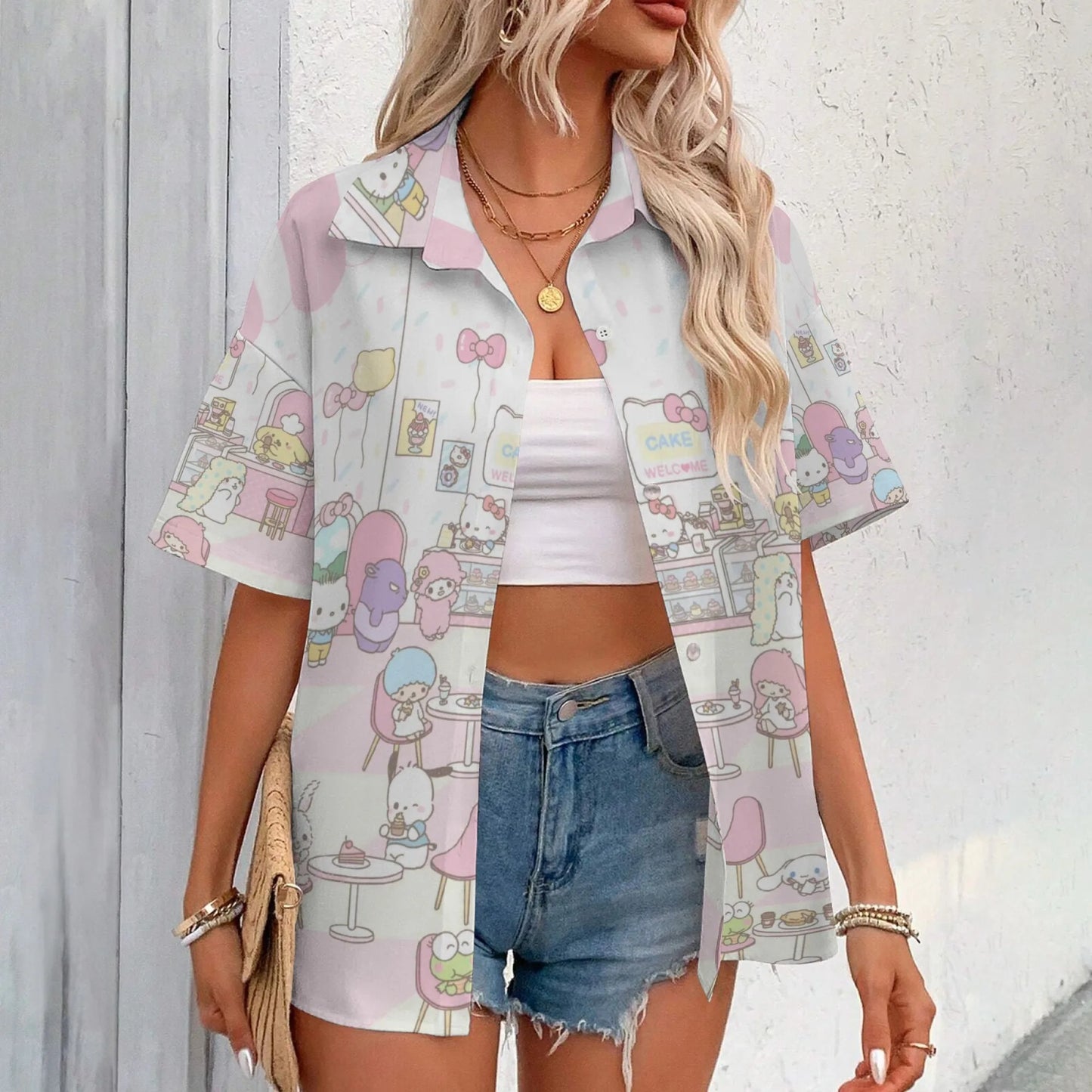 Hello Kitty T Shirt Fan Club for Women Woman Clothing Short Sleeve Korean Reviews Many Girls Clothes Top Y2k T-shirt R